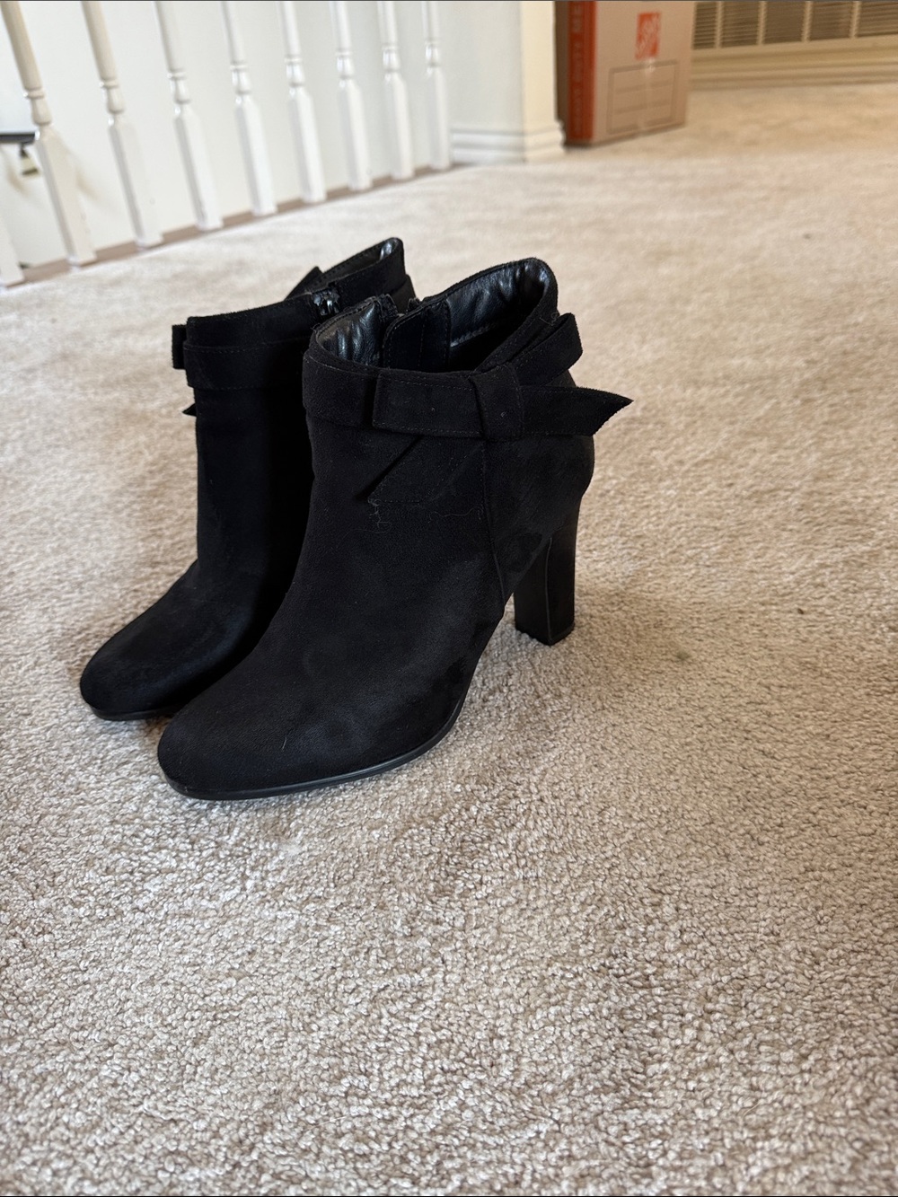 Impo Black Suede Ankle Booties with Side Bow